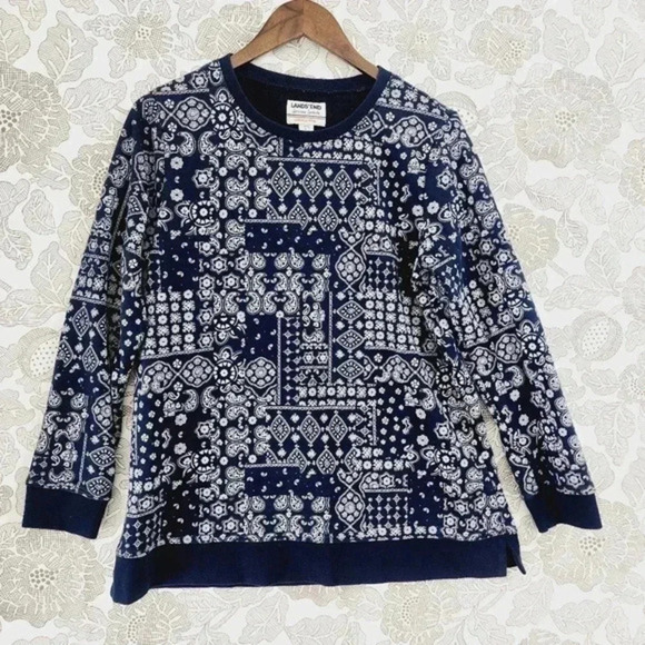 Vtg Lands'‎ End Serious Sweats Paisley Crewneck Sweatshirt Crewneck Women's MP - Picture 1 of 6